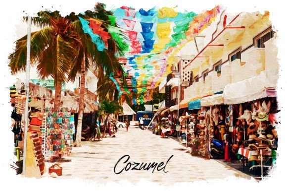 Cozumel Watercolor Poster: A Soft, Coastal Illustration for Local Branding