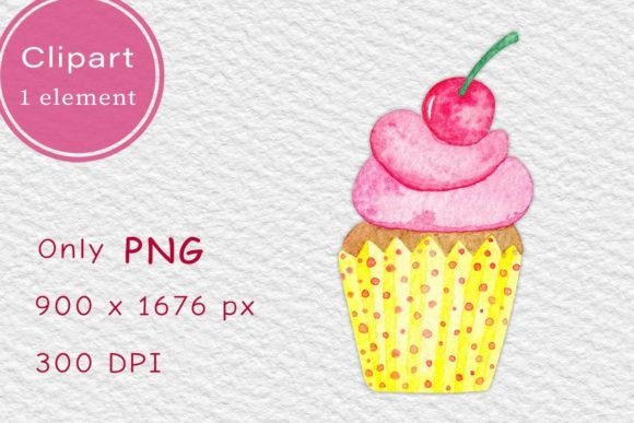Cute Watercolor Cupcake PNG Illustration for Branding & Marketing