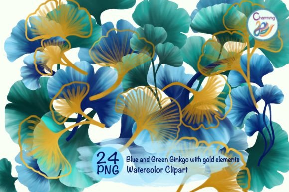 Elegant Watercolor Ginkgo Leaves Gold Elements for Editorial Design
