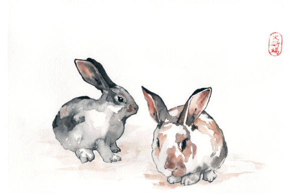 Evaluating Bunnys Watercolor Japanese Zen Art for Local Branding & Packaging Design