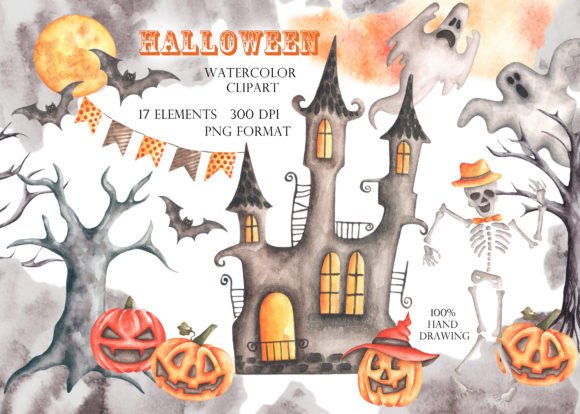 Halloween Watercolor Clipart Scary Illustrations