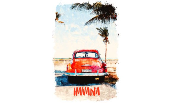 Havana Caribbean Watercolor Poster Illustrations for Crafters & Etsy Sellers