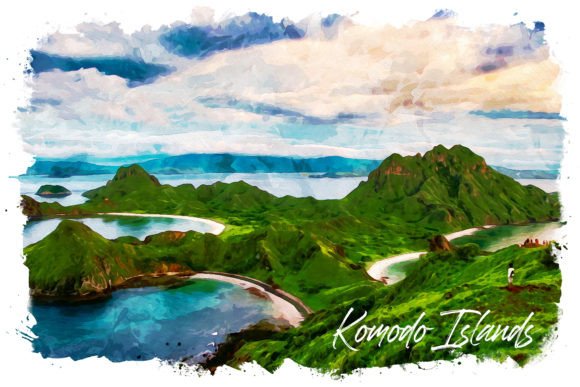Komodo Islands Watercolor Poster Illustrations for Blog Design