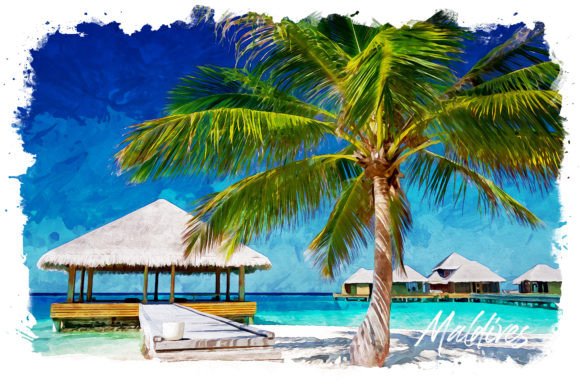 Maldives Watercolor Poster: A Coastal Illustration for Small Business Branding