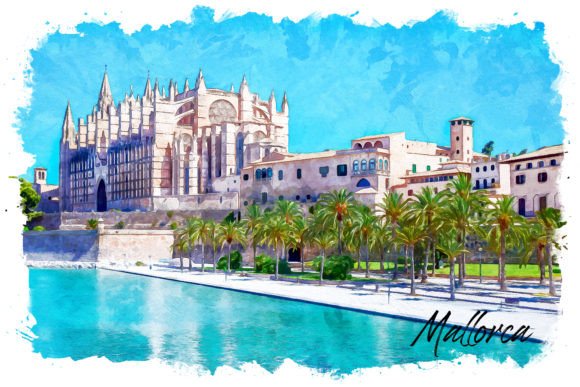 Mallorca Watercolor Poster & Illustrations