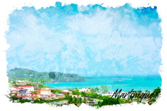 Martinique Watercolor Poster & Illustrations