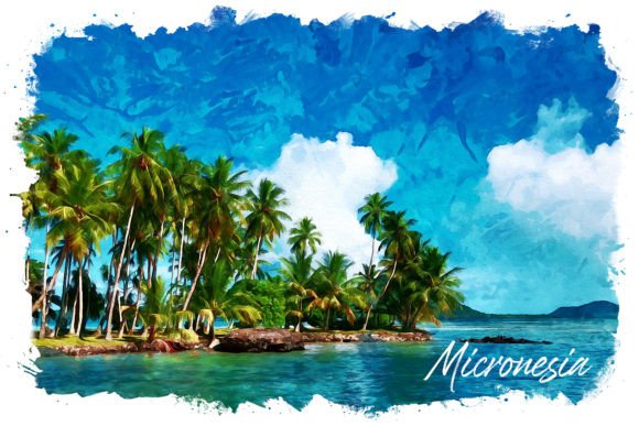 Micronesia Watercolor Poster & Illustrations