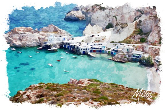 Milos Watercolor Poster: Branding & Illustrations