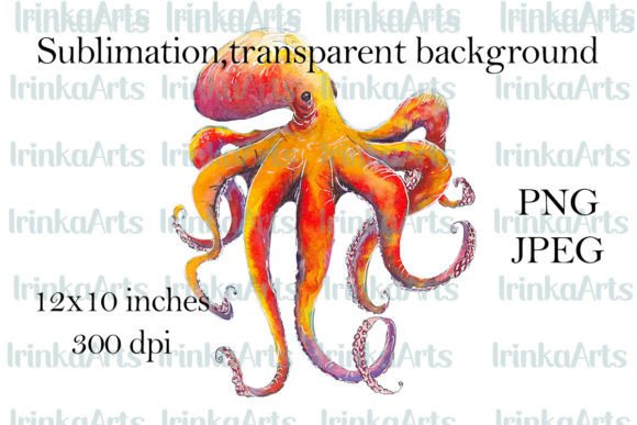 Octopus Watercolor Sublimation Illustrations for Branding and Creative Projects