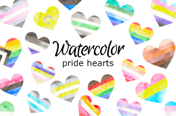 Pride Hearts Watercolor Clipart for Crafting & Handmade Business Use