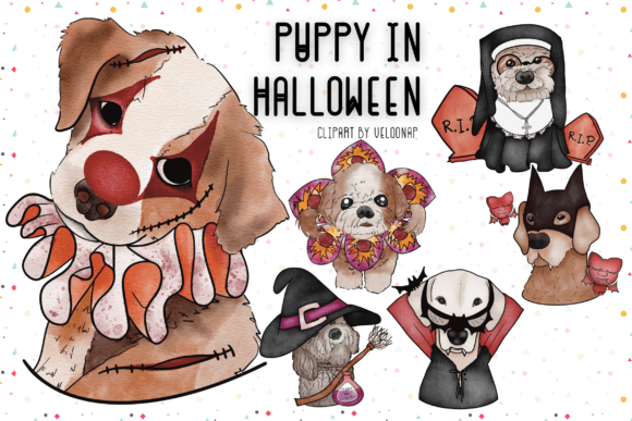 Puppy in Watercolor for Halloween Illustrations