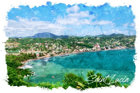 Saint Lucia Watercolor Poster & Illustrations
