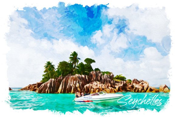 Seychelles Watercolor Poster & Illustrations