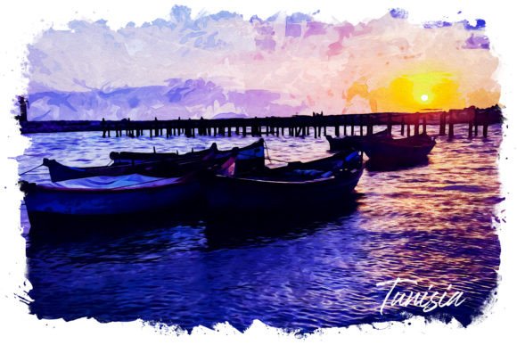 Tunisia Watercolor Poster & Illustrations