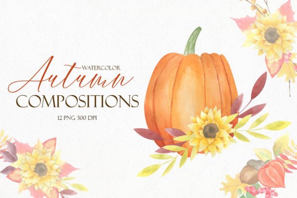 Watercolor Autumn Floral Compositions & Illustrations