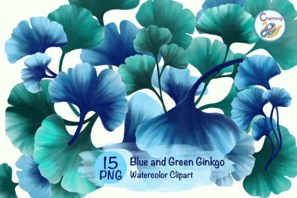Watercolor Blue and Green Ginkgo Leaves Illustrations for Blog Design and Digital Publishing