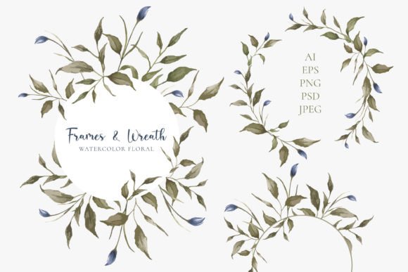 Watercolor Floral Frames and Wreath Illustrations