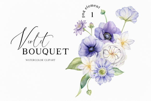 Watercolor Purple Flower Bouquet Clipart for Lifestyle & Editorial Design