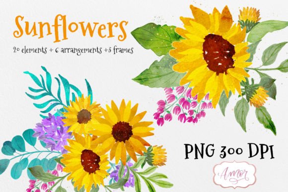 Watercolor Sunflower Clipart PNG for Crafting and Handmade Business
