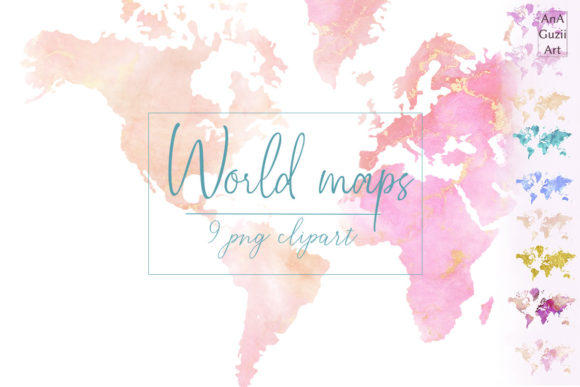 Watercolor World Map Illustrations for Content Creators