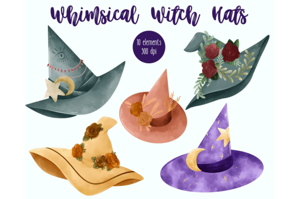 Whimsical Witch Hats Watercolour Illustrations for Seasonal Branding